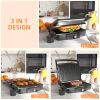HOMCOM 4 Slice Panini Press Grill, Stainless Steel Sandwich Maker with Non-Stick Double Plates, Locking Lids and Drip Tray, Opens 180 Degrees to Fit A